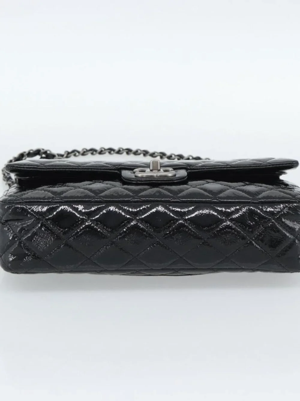 CHANEL Matelasse 25 Chain Bag Patent leather Black Silver CC Auth 189112SM